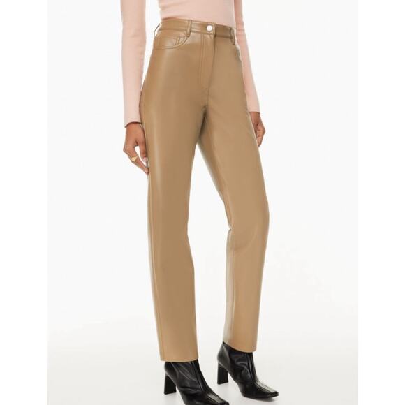 Wilfred Melina Faux Leather High Rise Pants Size 2 Tan Camel Straight Leg - Picture 2 of 10